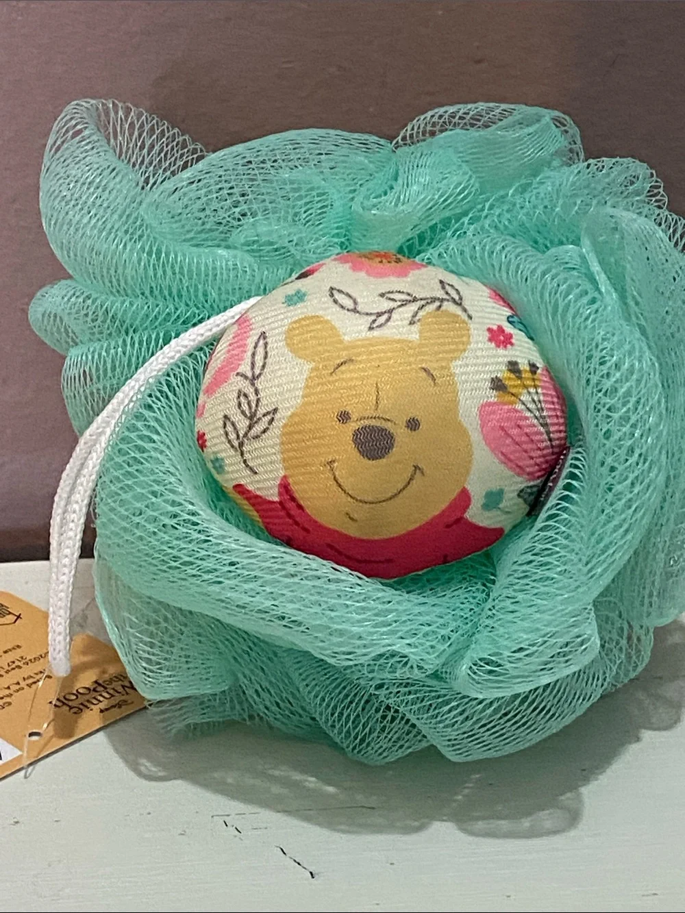 Disney Winnie the Pooh Mint Green Bath Pouf with Floral Center